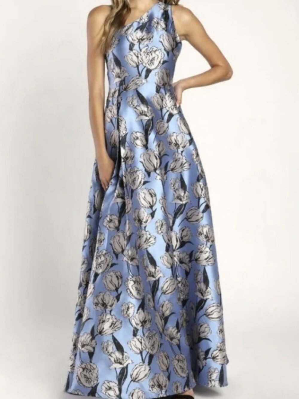 Lulus Exquisite Elegance Floral Jacquard One Shoulder A-Line Dress XS